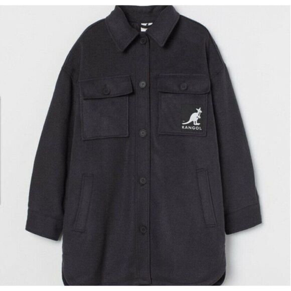 Kangol x‎ H&M Oversized Shacket Shirt Jacket Coat Size Small Black - Picture 3 of 7